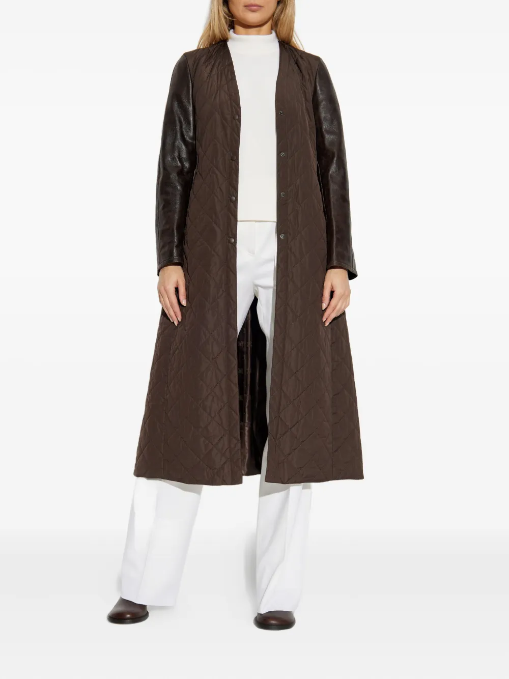 Max Mara Berta Quilted-panel Coat In Brown