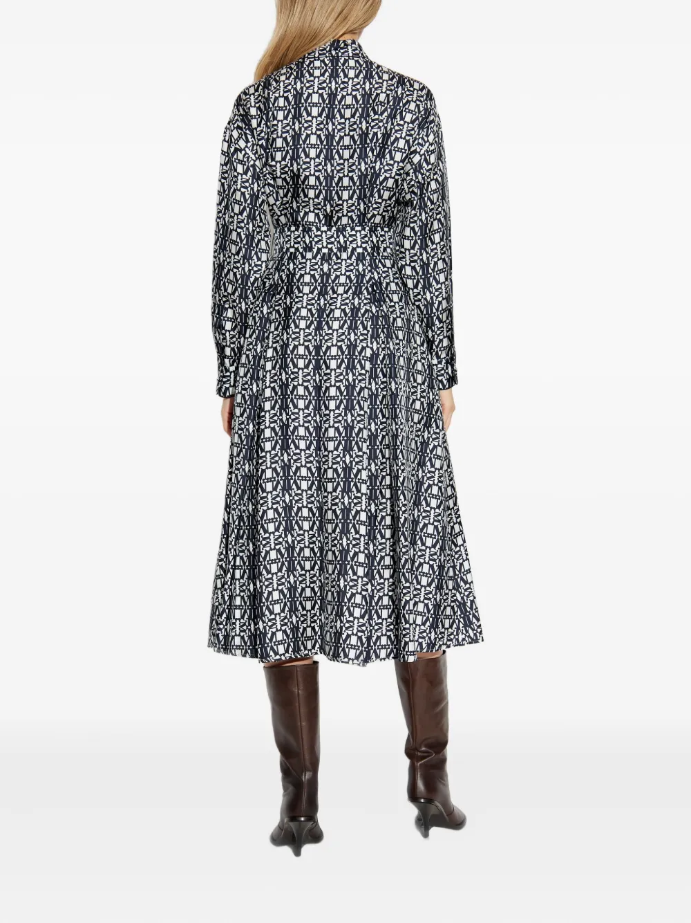 Max Mara Midi Dress With Long Sleeves And Belt In Blue