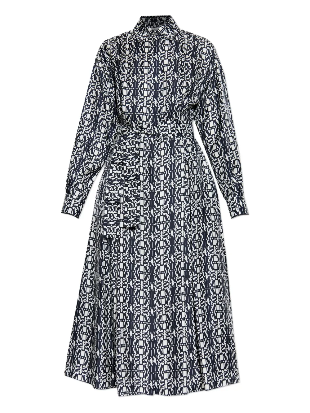 Max Mara Midi Dress With Long Sleeves And Belt In Blue