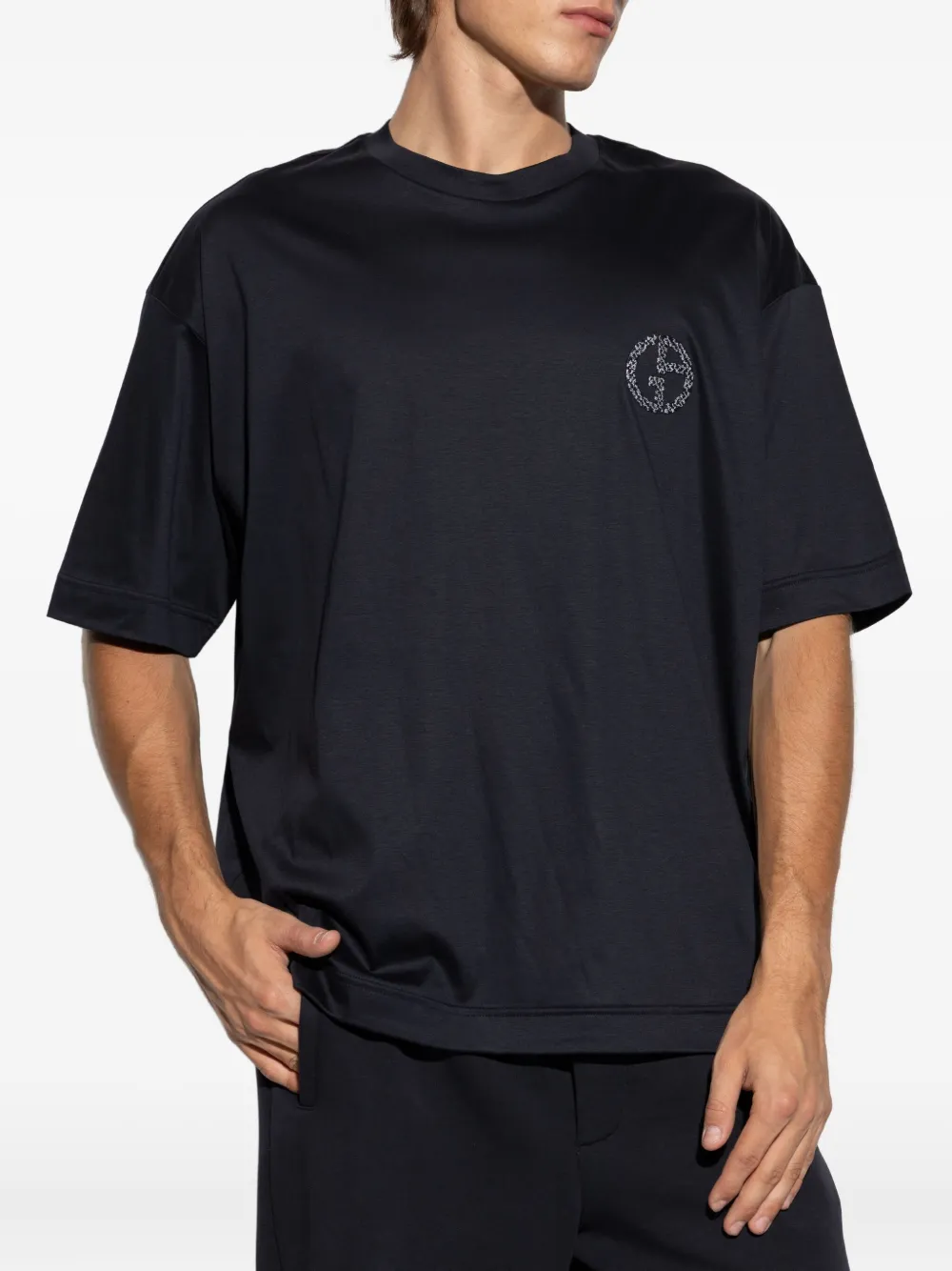 Giorgio Armani T-shirt met geborduurd logo Zwart