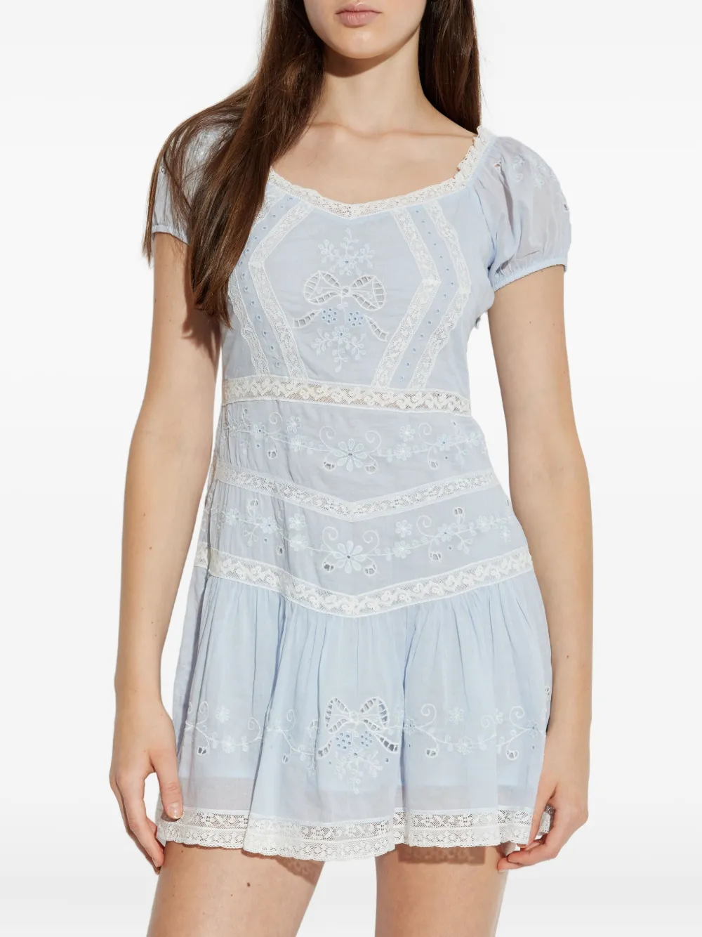 LoveShackFancy Belvine mini-jurk met kant Blauw