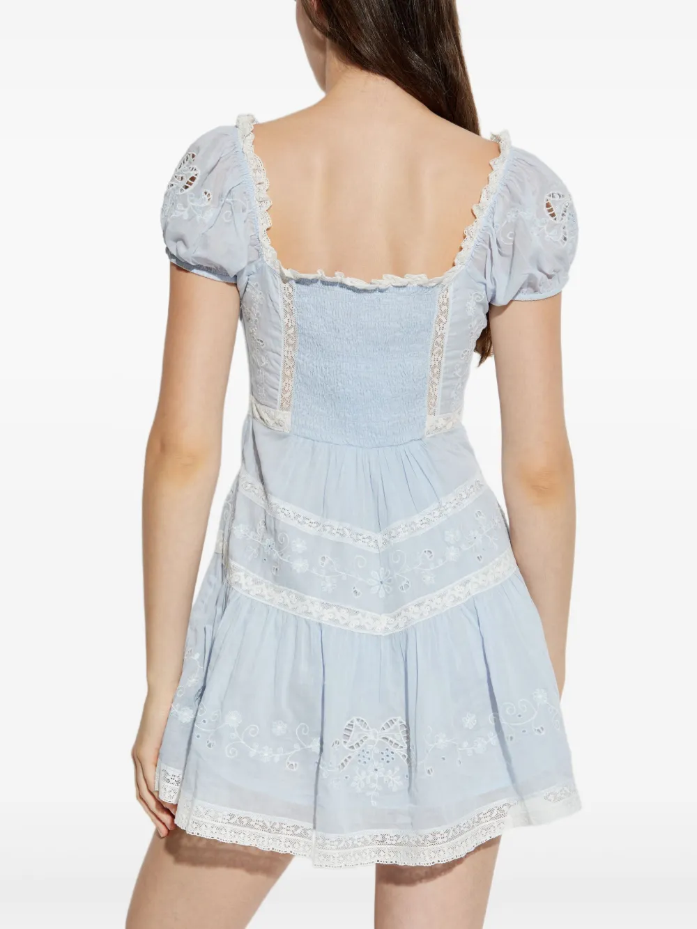 LoveShackFancy Belvine mini-jurk met kant Blauw