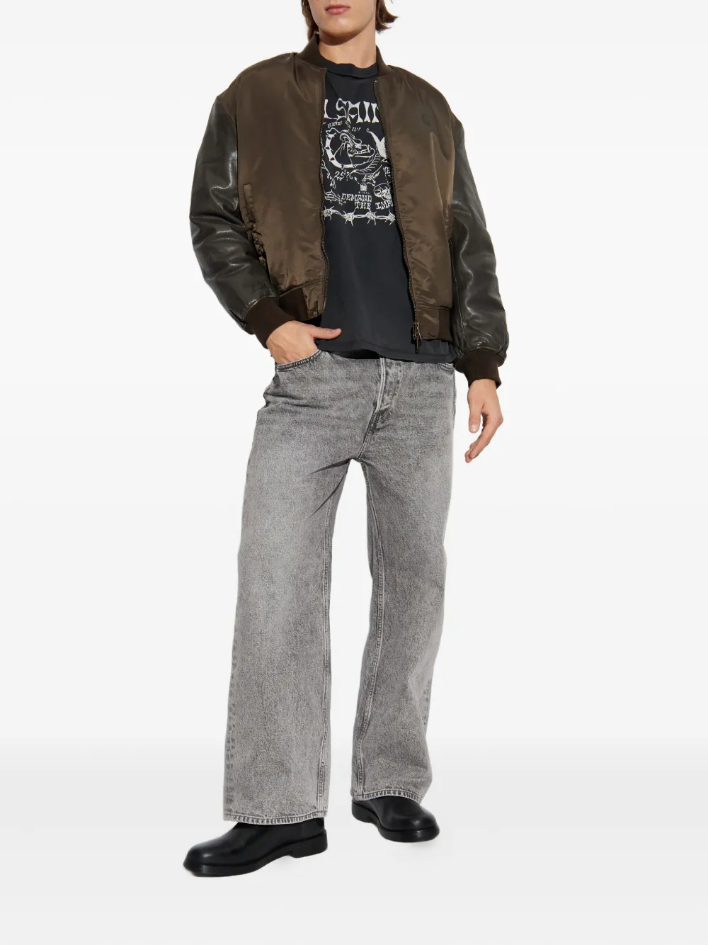 AllSaints Myler leather-sleeves jacket | Bomber Jackets | Image 2