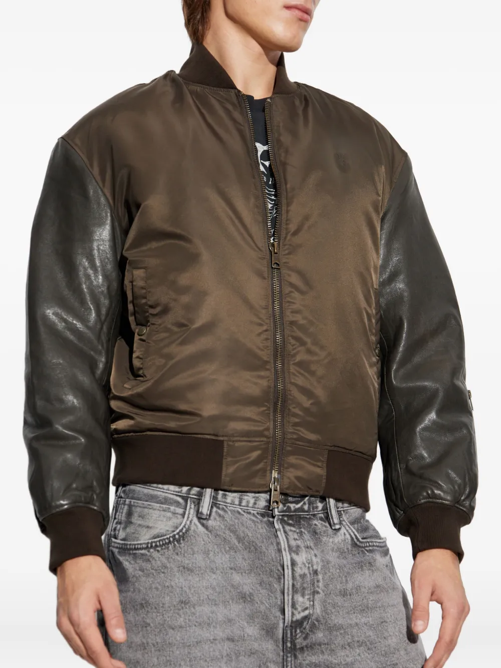 AllSaints Myler jack met leren mouwen Groen