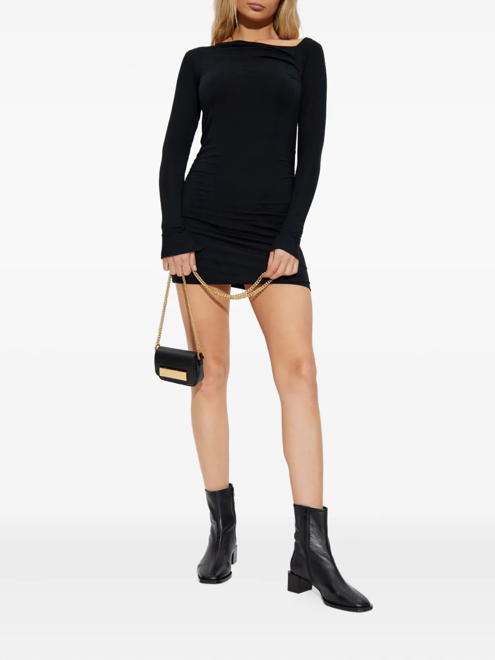 AllSaints Seyma gedrapeerde jurk met asymmetrische hals Zwart