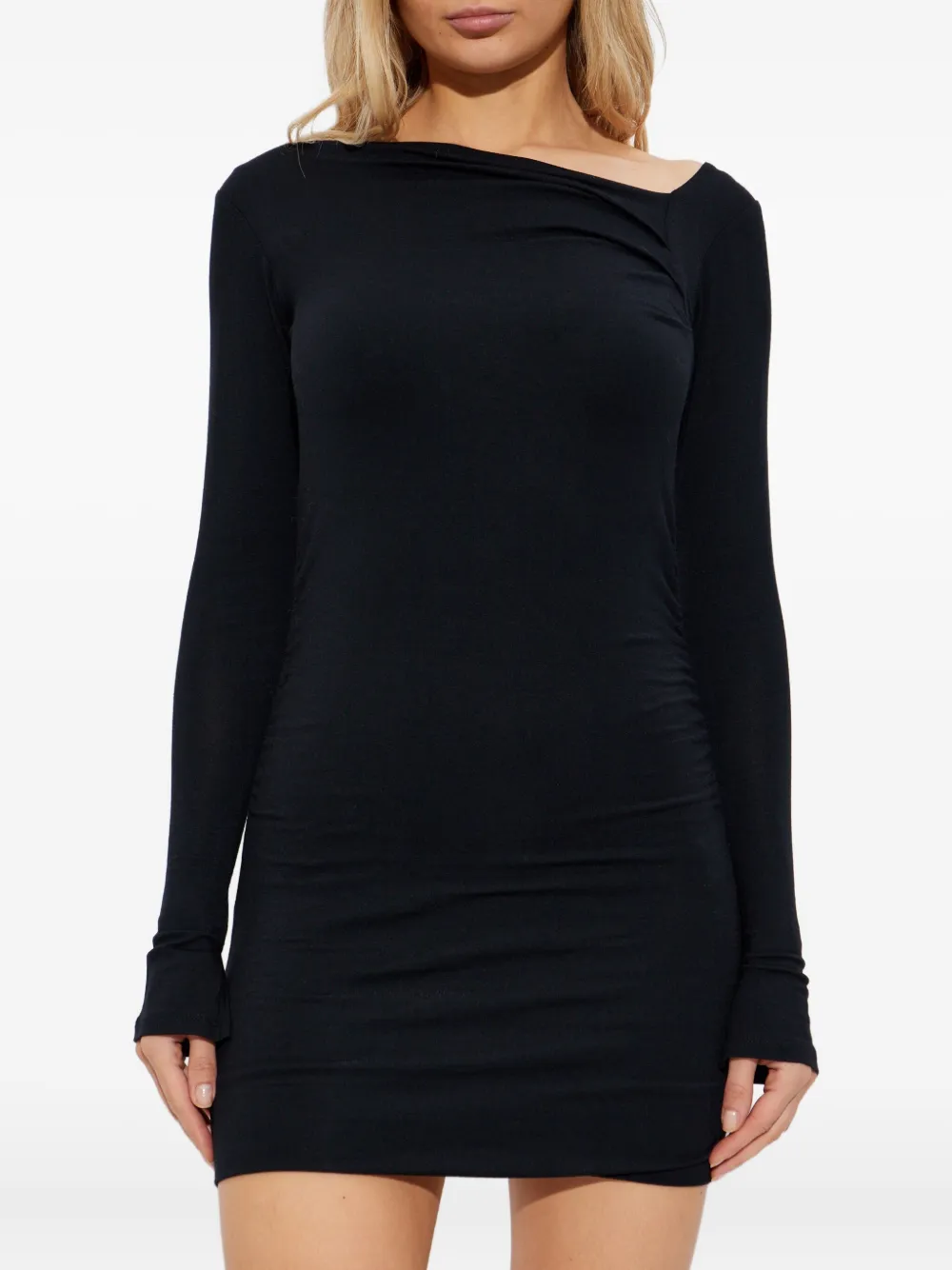 AllSaints Seyma gedrapeerde jurk met asymmetrische hals Zwart