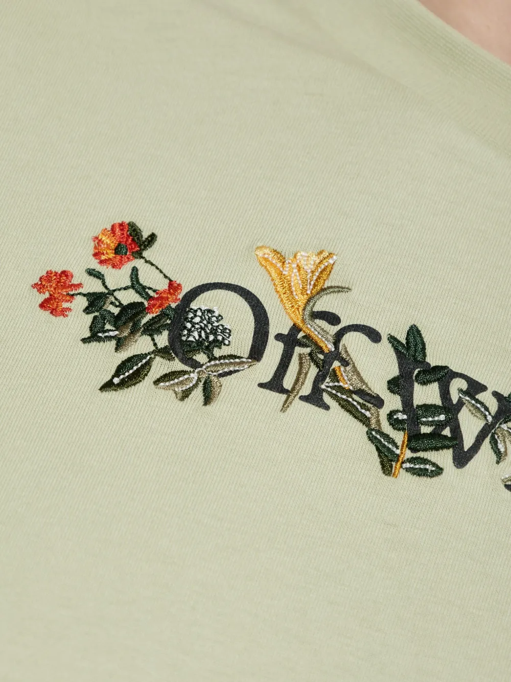 Off-white Floral Embroidered T-shirt In Green