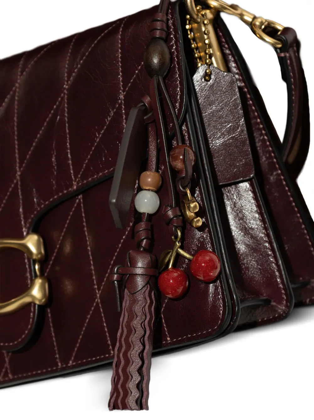 Coach Leren tassenbedel met gegraveerd logo Bruin