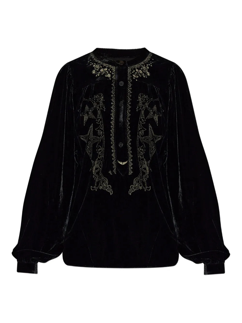 Zadig & Voltaire Tigy Embroidered Velvet Popover Shirt In Black