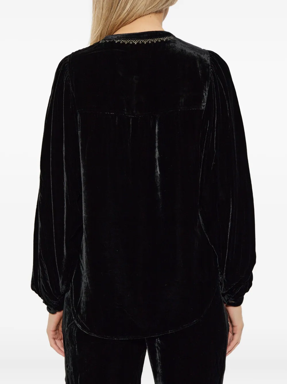Zadig & Voltaire Tigy Embroidered Velvet Popover Shirt In Black