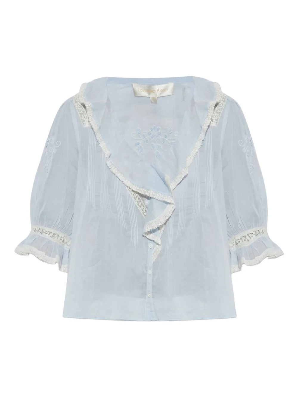 Loveshackfancy Sinora Ruffled Blouse In Blue