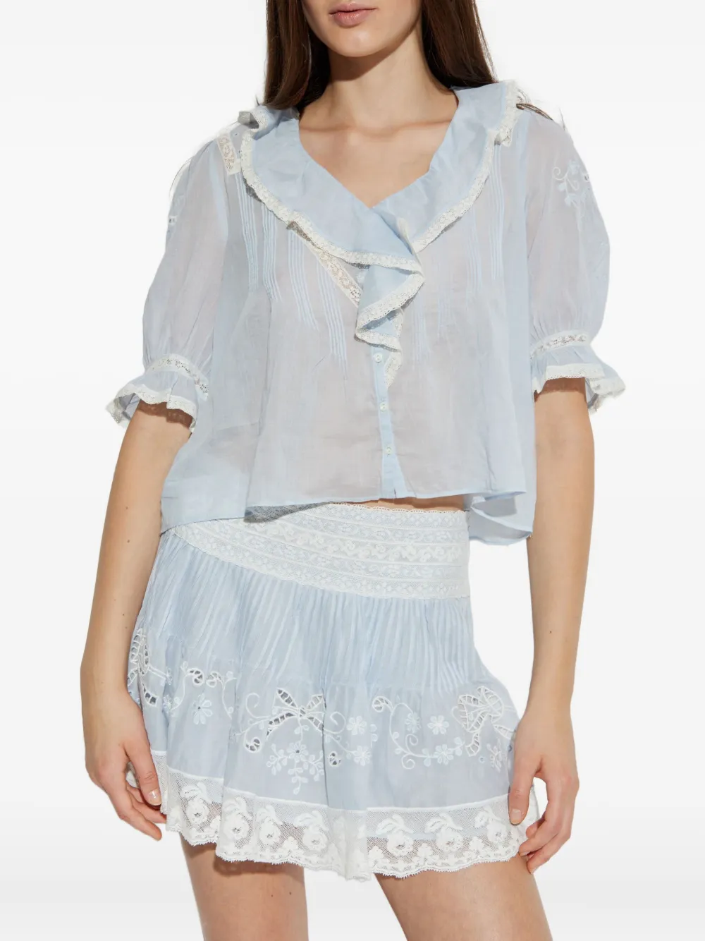 Loveshackfancy Sinora Ruffled Blouse In Blue