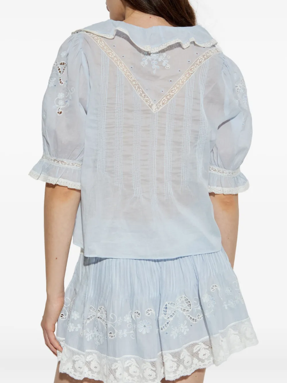Loveshackfancy Sinora Ruffled Blouse In Blue