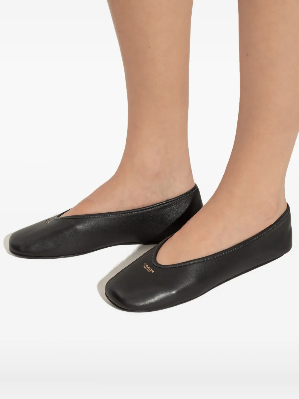 Coach Houston Black Leather Ballet Pumps In Black