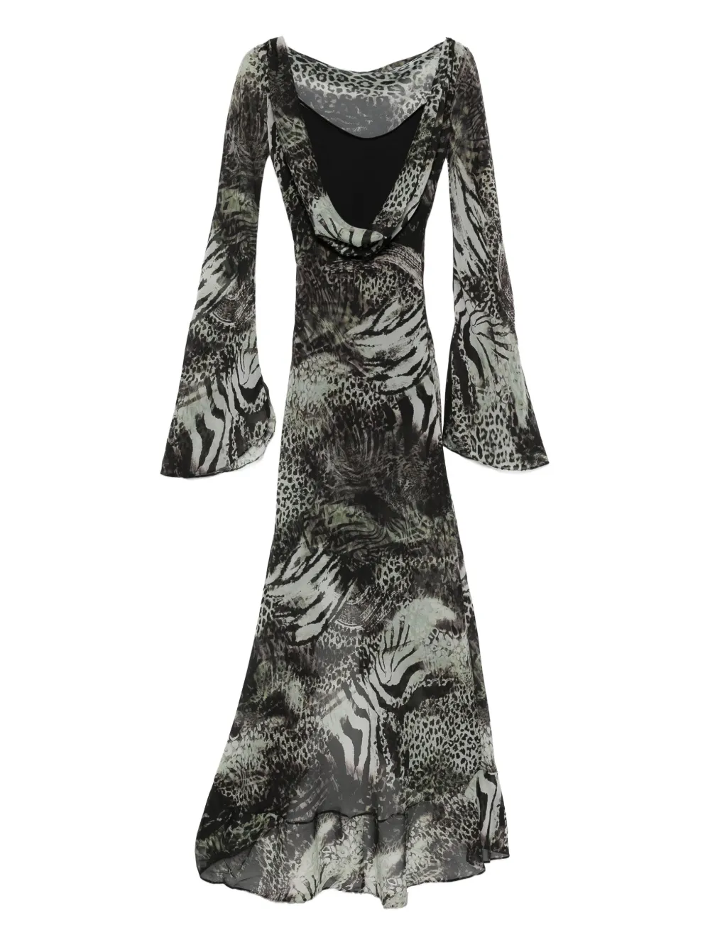 MIAU by Clara Rotescu Jessie bell-sleeve animal-print dress | Green | Image 1