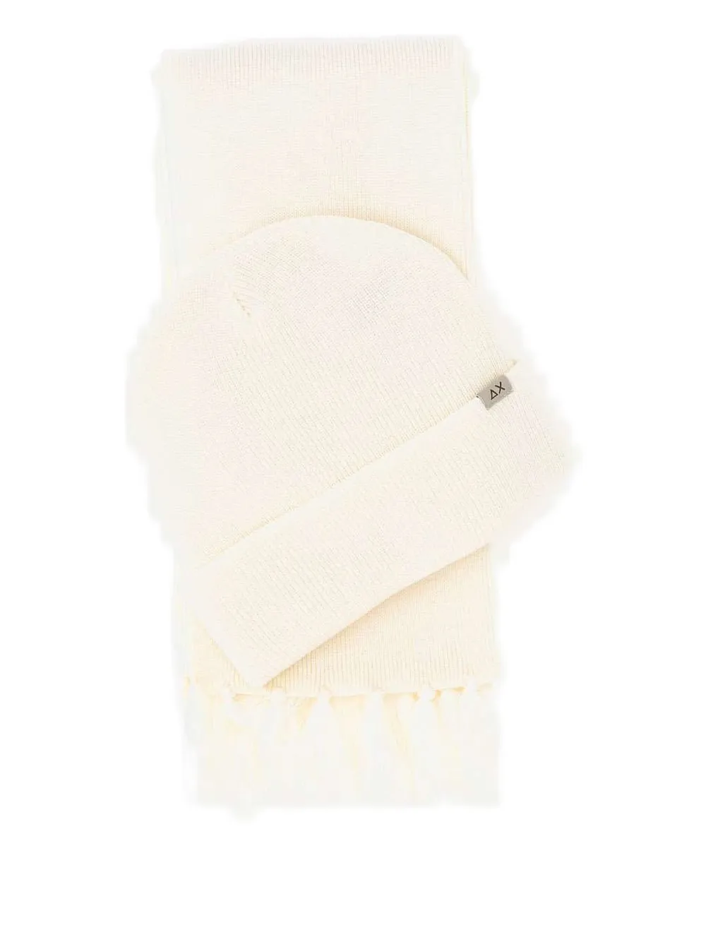 Sun 68 Ribbed Scarf Beanie Set In White