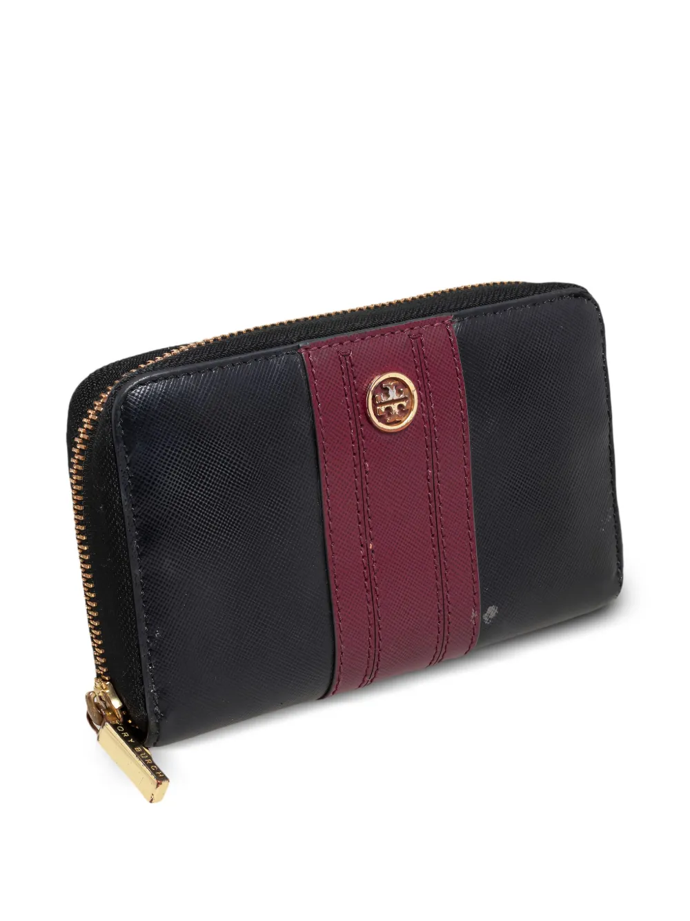 Pre-owned Tory Burch Ssaffiano Leather Zip-around Wallet In Black