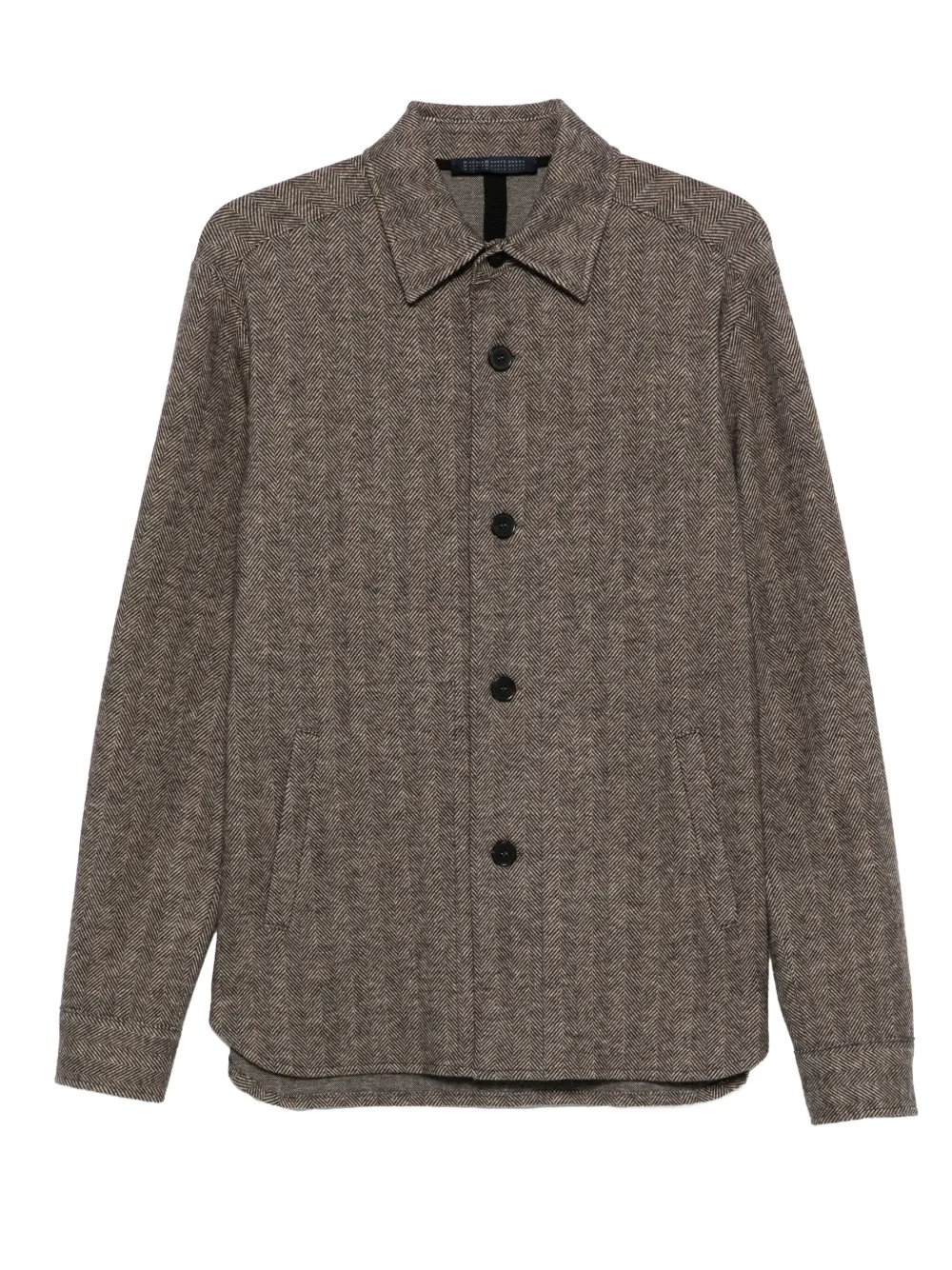 Harris Wharf London button-up herringbone shirt | Brown | Image 1