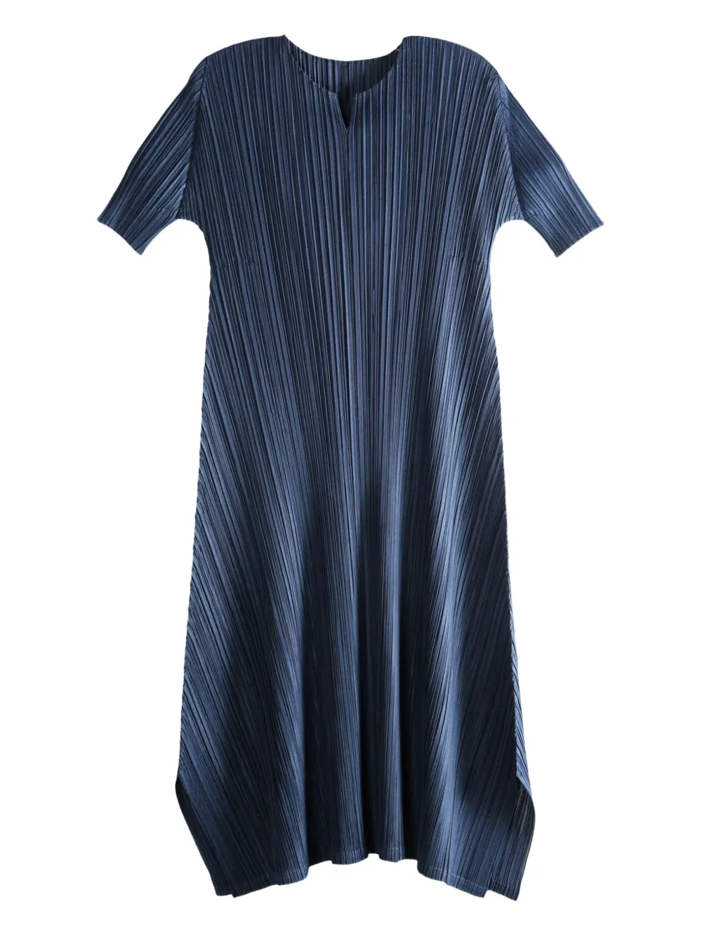 Pleats Please Issey Miyake Pleated short-sleeve dress Blauw