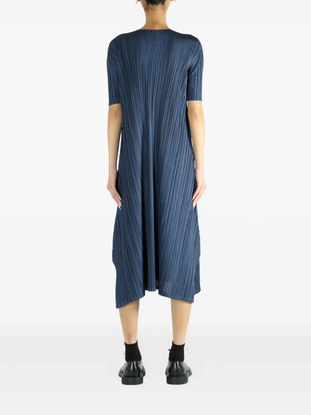 Pleats Please Issey Miyake Pleated short-sleeve dress Blauw