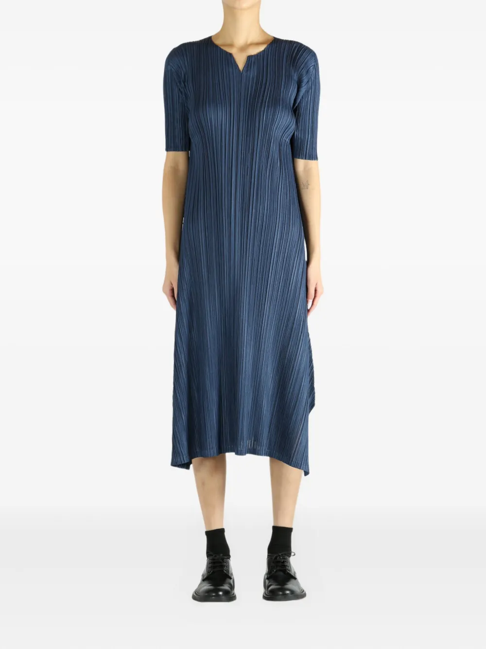 Pleats Please Issey Miyake Pleated short-sleeve dress - ブルー Pleats Please Issey Miyake Pleated short-sleeve dress - ブルー