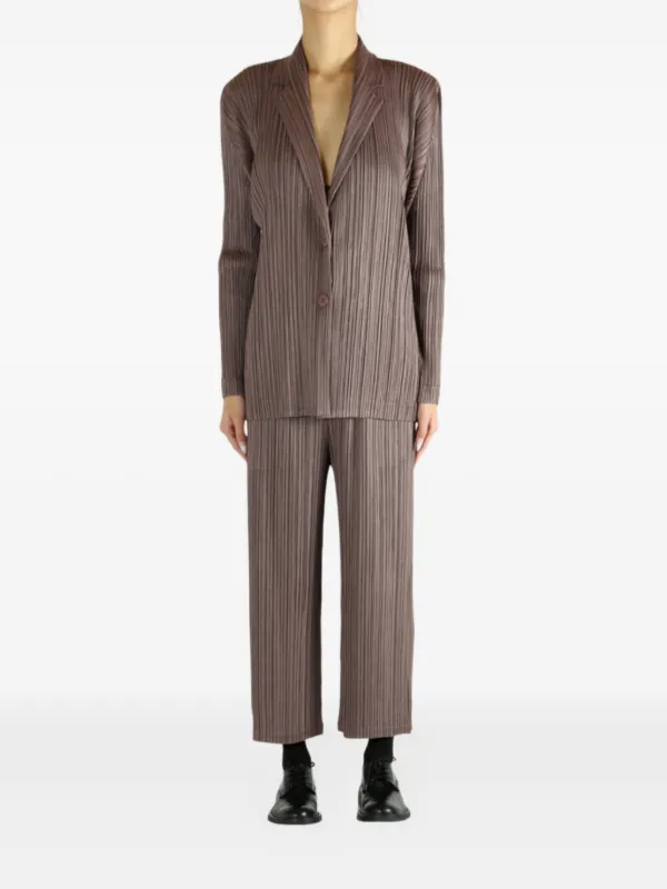 Pleats Please Issey Miyake Buttoned Pleated Jacket | Brown Pleats Please Issey Miyake Buttoned Pleated Jacket | Brown