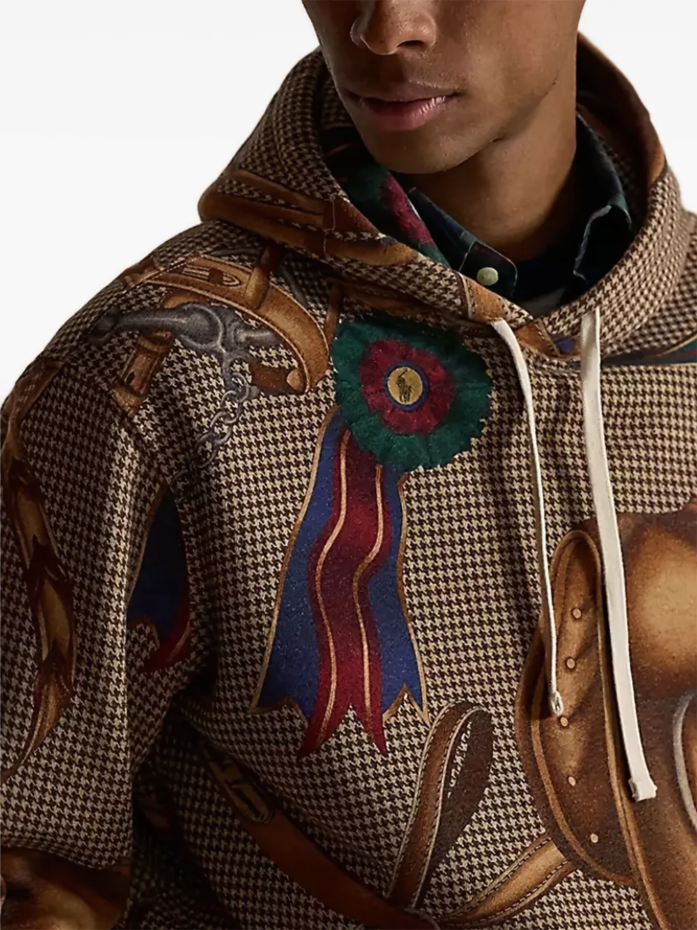 Polo Ralph Lauren Equestrian-print Fleece Hoodie In Brown