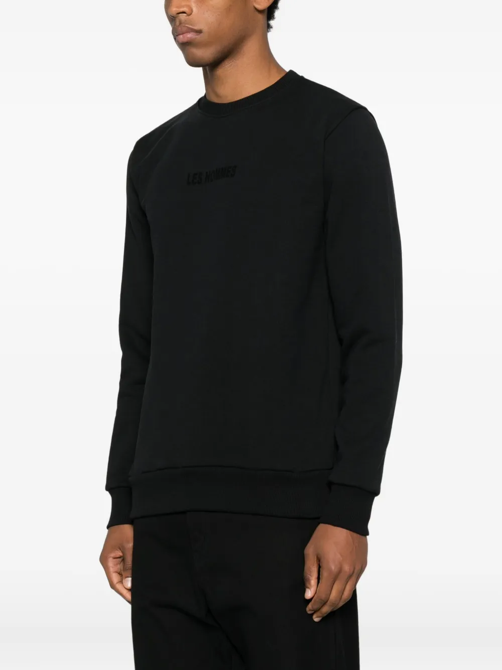 Les Hommes Urban Logo-detail Crew-neck Sweater In Black