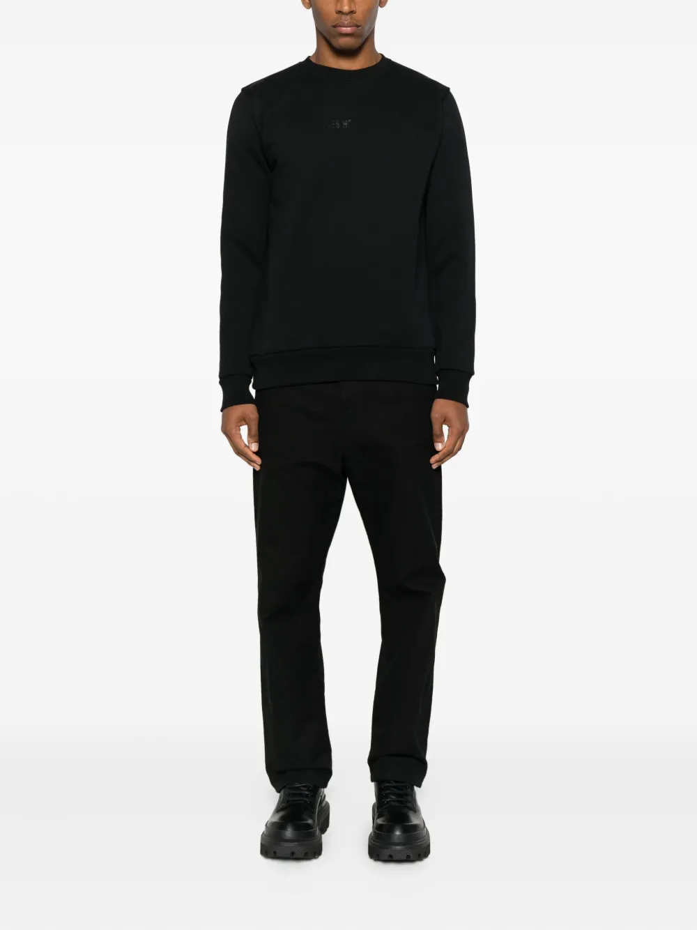 Les Hommes Urban Logo-detail Crew-neck Sweater In Black