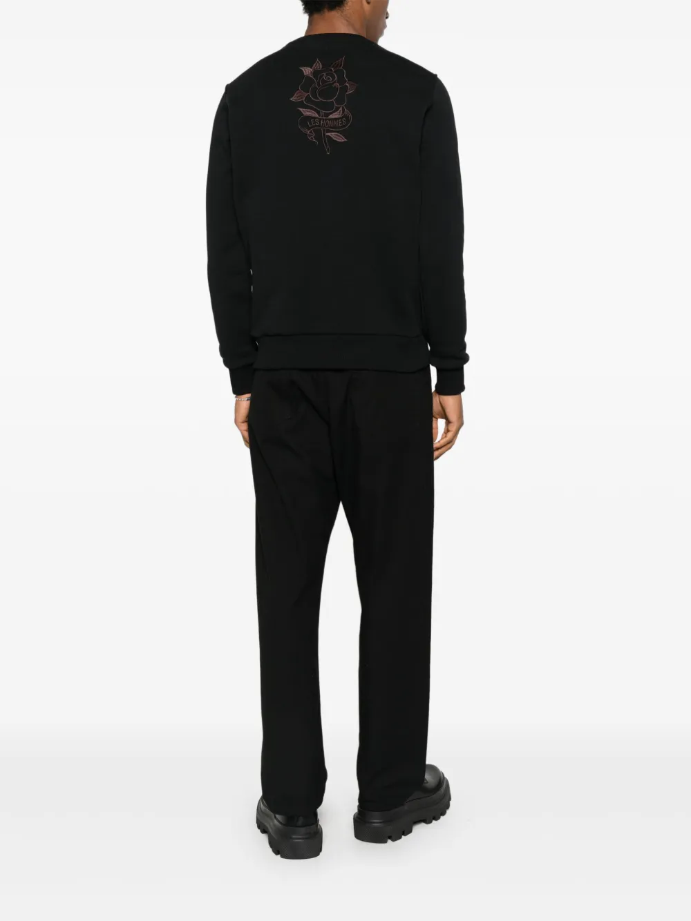 Les Hommes Urban Trui met ronde hals en logodetail - Zwart