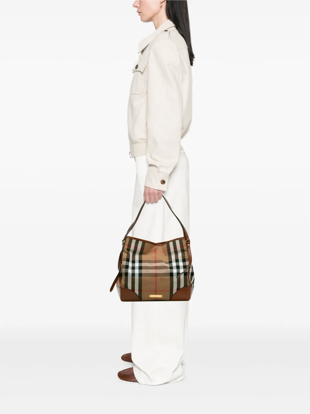 Pre-owned Burberry 2000-2017 House Check Canvas Canterbury Tote Bag In Brown