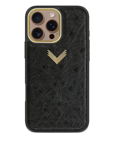 VELANTE ostrich-leather V-logo iPhone 16 Pro Max phone case