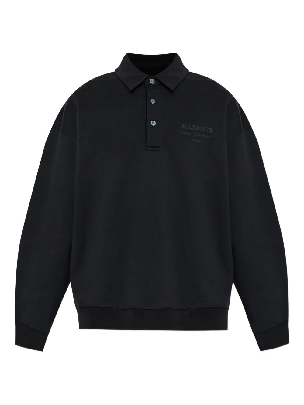Allsaints Xander Collared Polo Shirt In Black