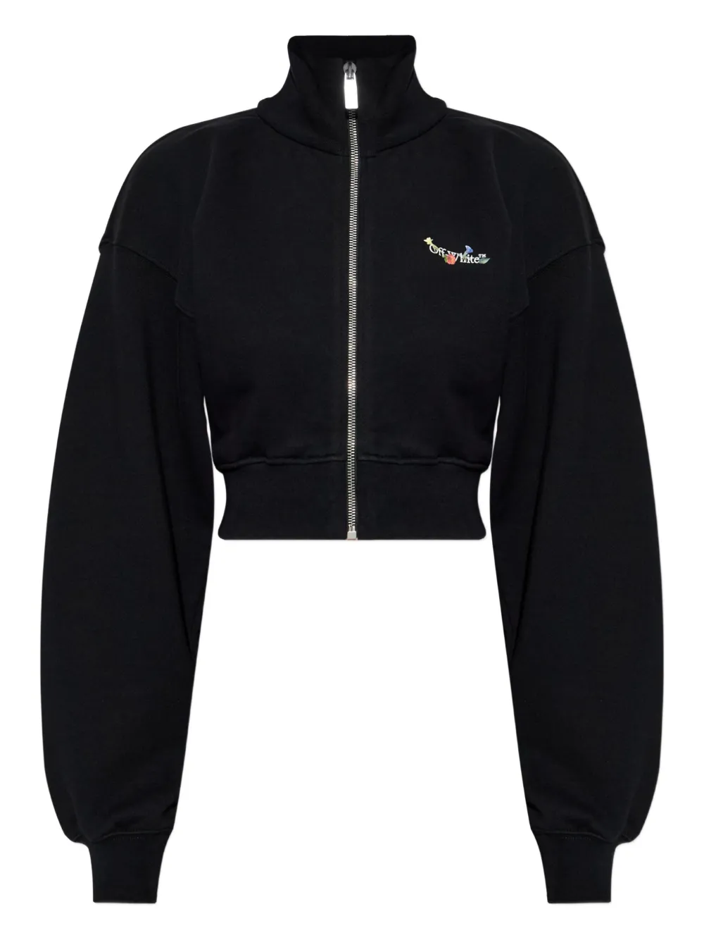 Off-white Floral Print Cropped Sweatshirt With High Collar In Black