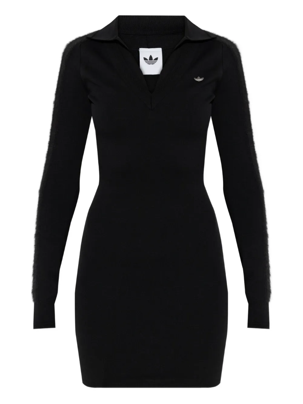 Adidas Originals Long-sleeve Polo-collar Mini Dress In Black