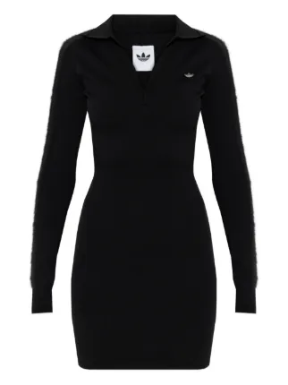 adidas knitted polo dress long-sleeve polo-collar Mini | Black plus-size-bridal-dresses