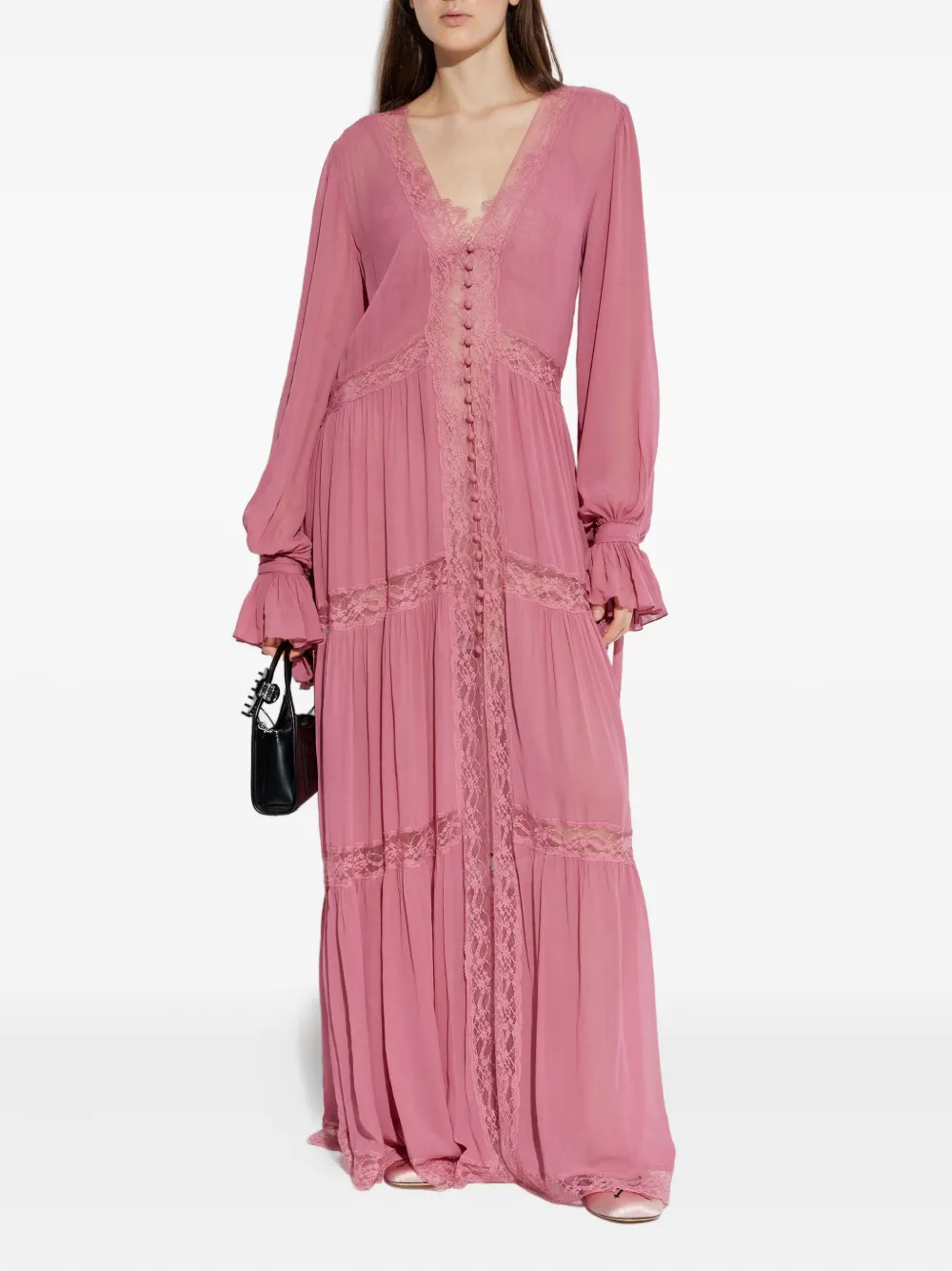 LoveShackFancy Lyvienne chiffon lace maxi dress - Roze