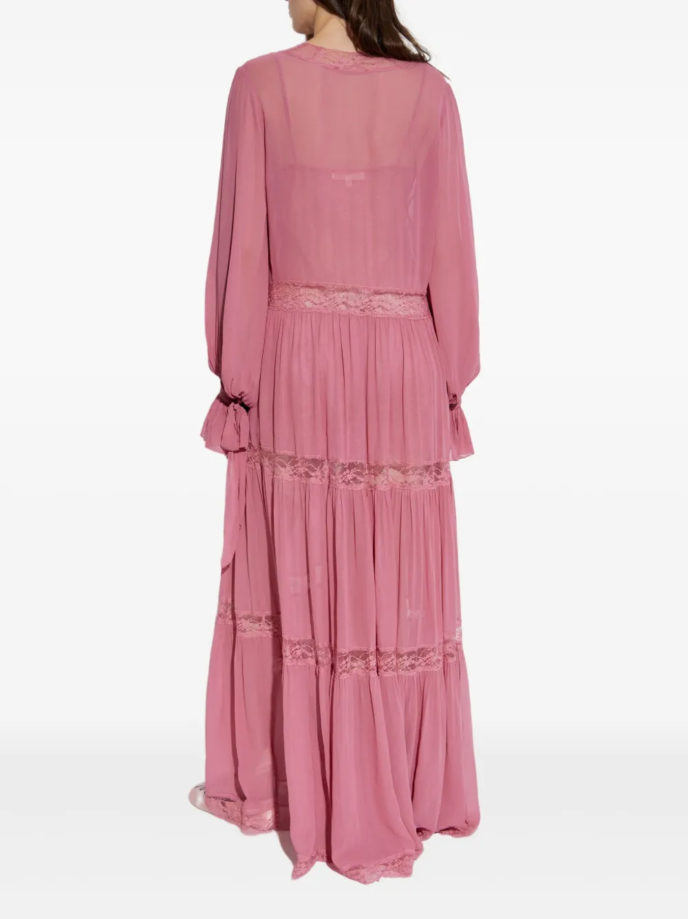 LoveShackFancy Lyvienne chiffon maxi-jurk met kant Roze