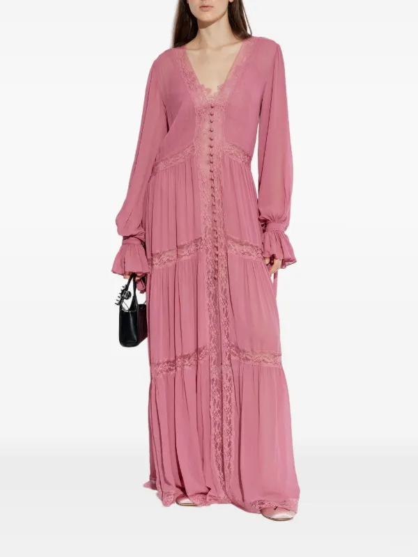 LoveShackFancy Lyvienne Chiffon Lace Maxi Dress Pink FARFETCH IN