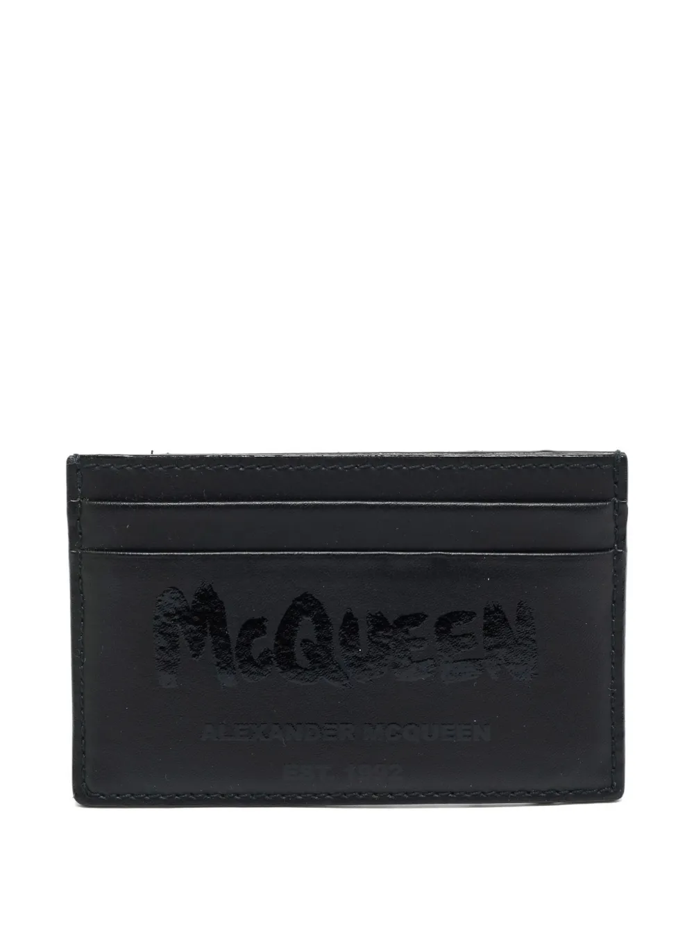 Pre-owned Alexander Mcqueen Logo-print Leather Cardholder In Black