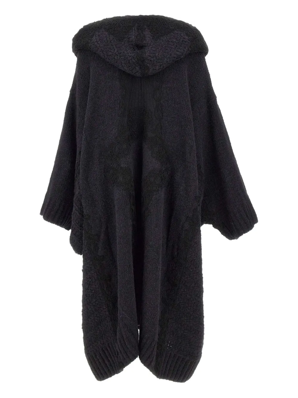 Maurizio Mykonos Hooded Embroidered Oversized Coat In Black