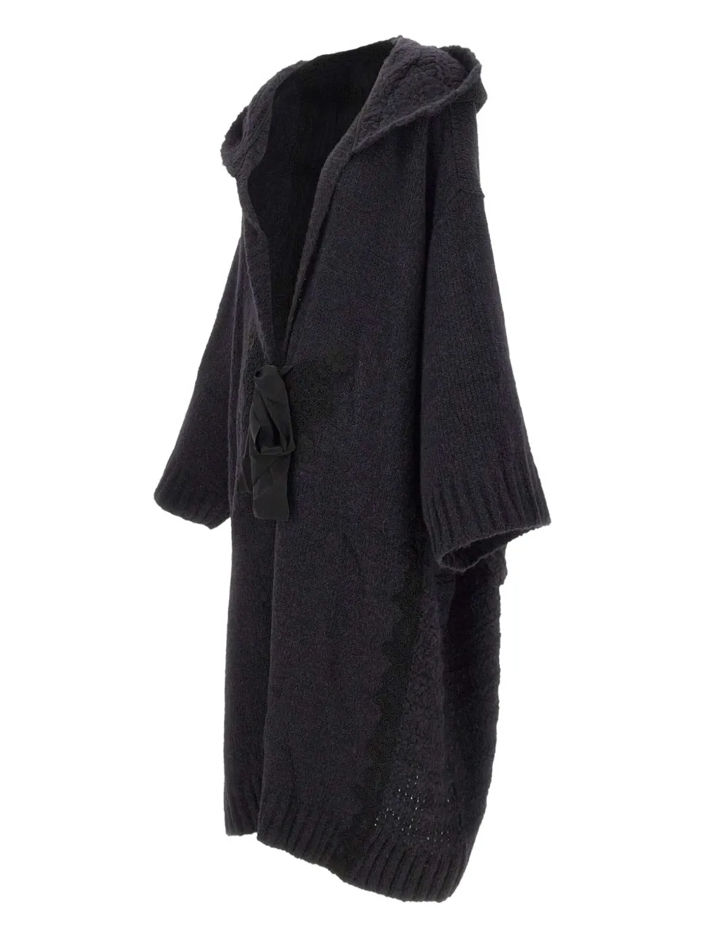 Maurizio Mykonos Hooded Embroidered Oversized Coat In Black