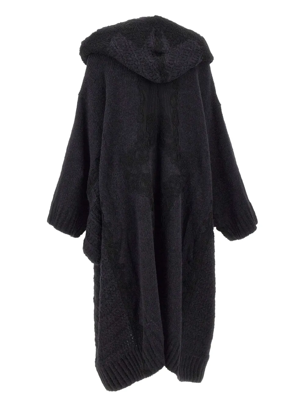 Maurizio Mykonos Hooded Embroidered Oversized Coat In Black