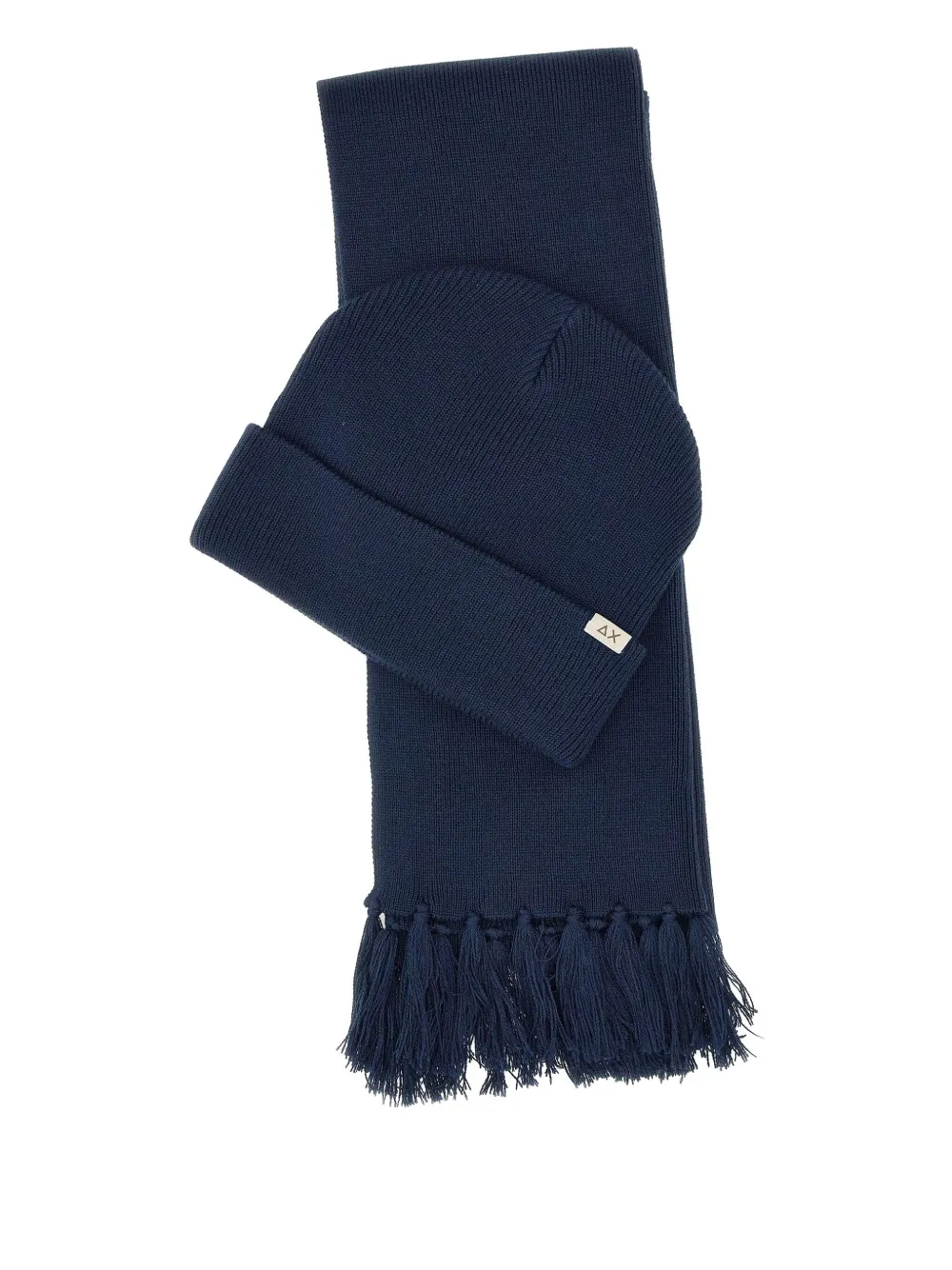 Sun68 micro-ribbed beanie scarf and set - Blu