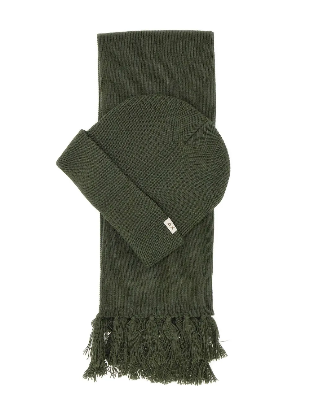 Sun68 ribbed fringed-scarf beanie set | Green | Image 1