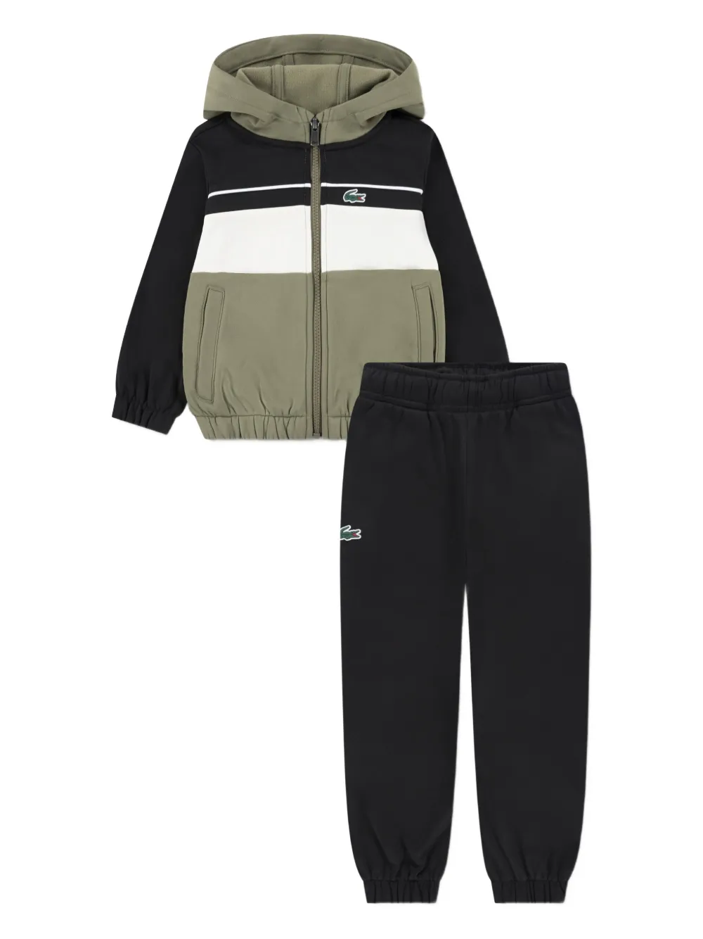 Lacoste Boys Front Stripe Full Zip Tracksuit In Black