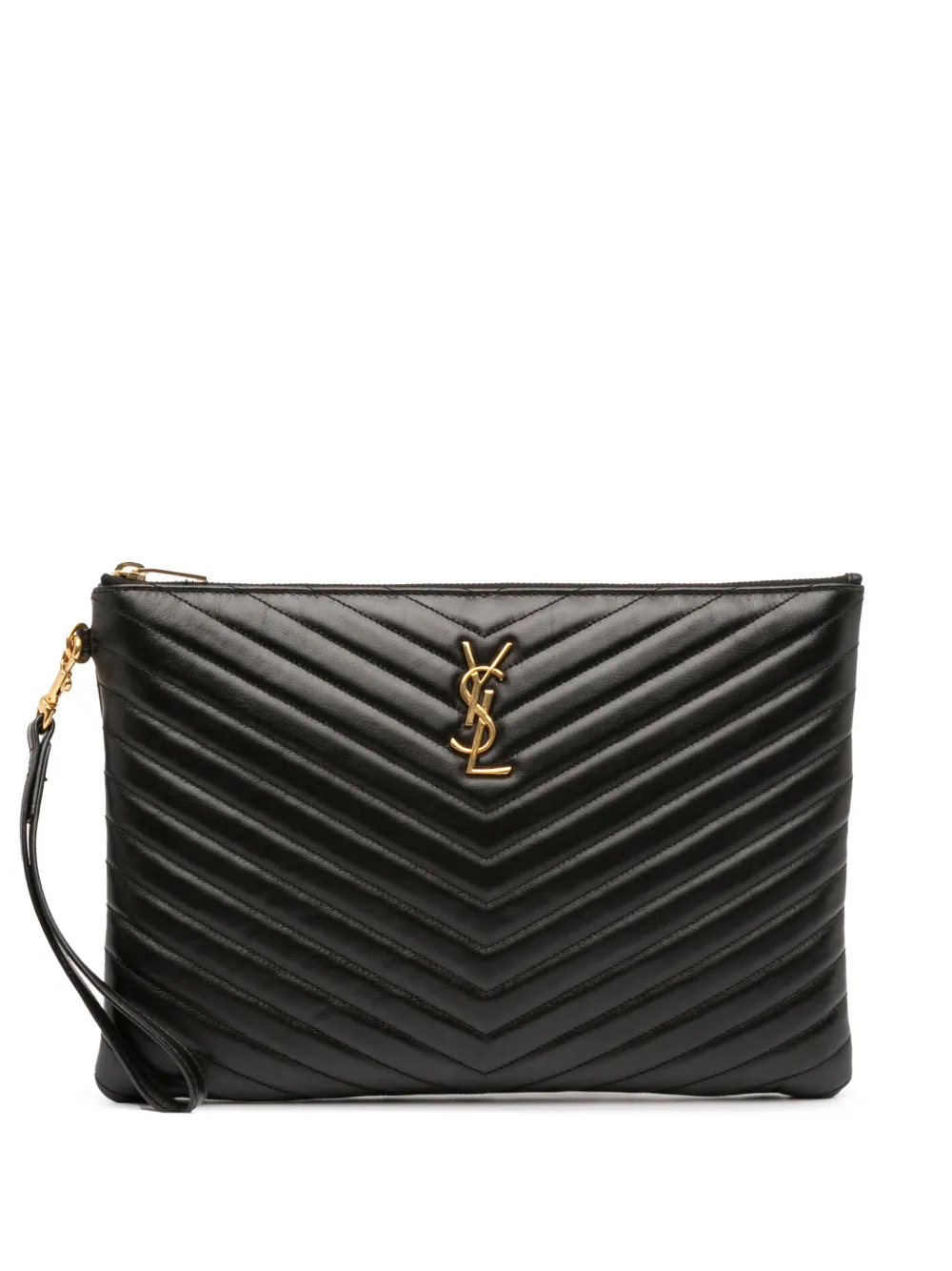 Saint Laurent Pre-Owned 2019 Leather Chevron Monogram Document Holder clutch bag | Black | Image 1