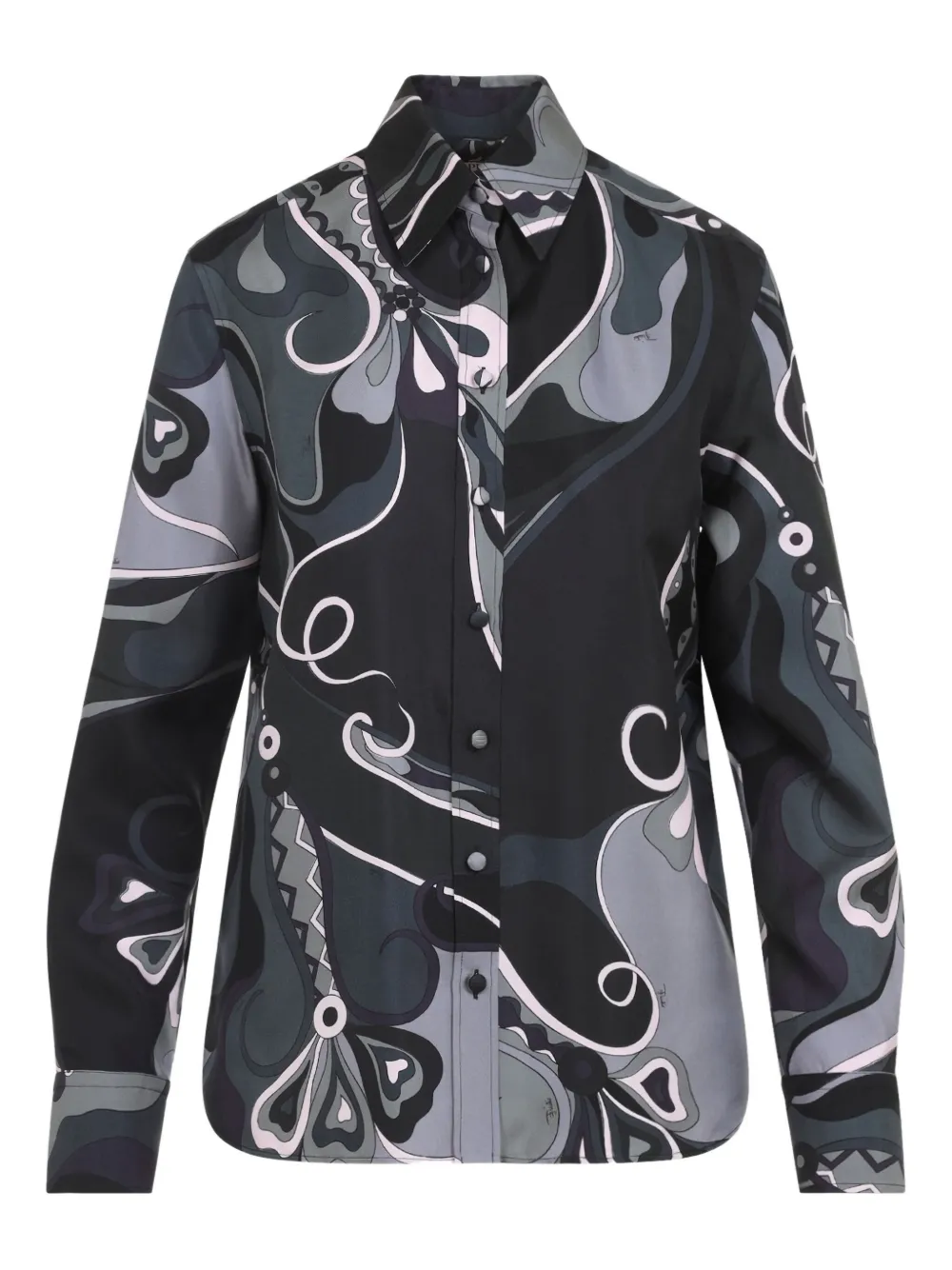 Pucci Abstract Pattern Long Sleeve Silk Shirt In Black
