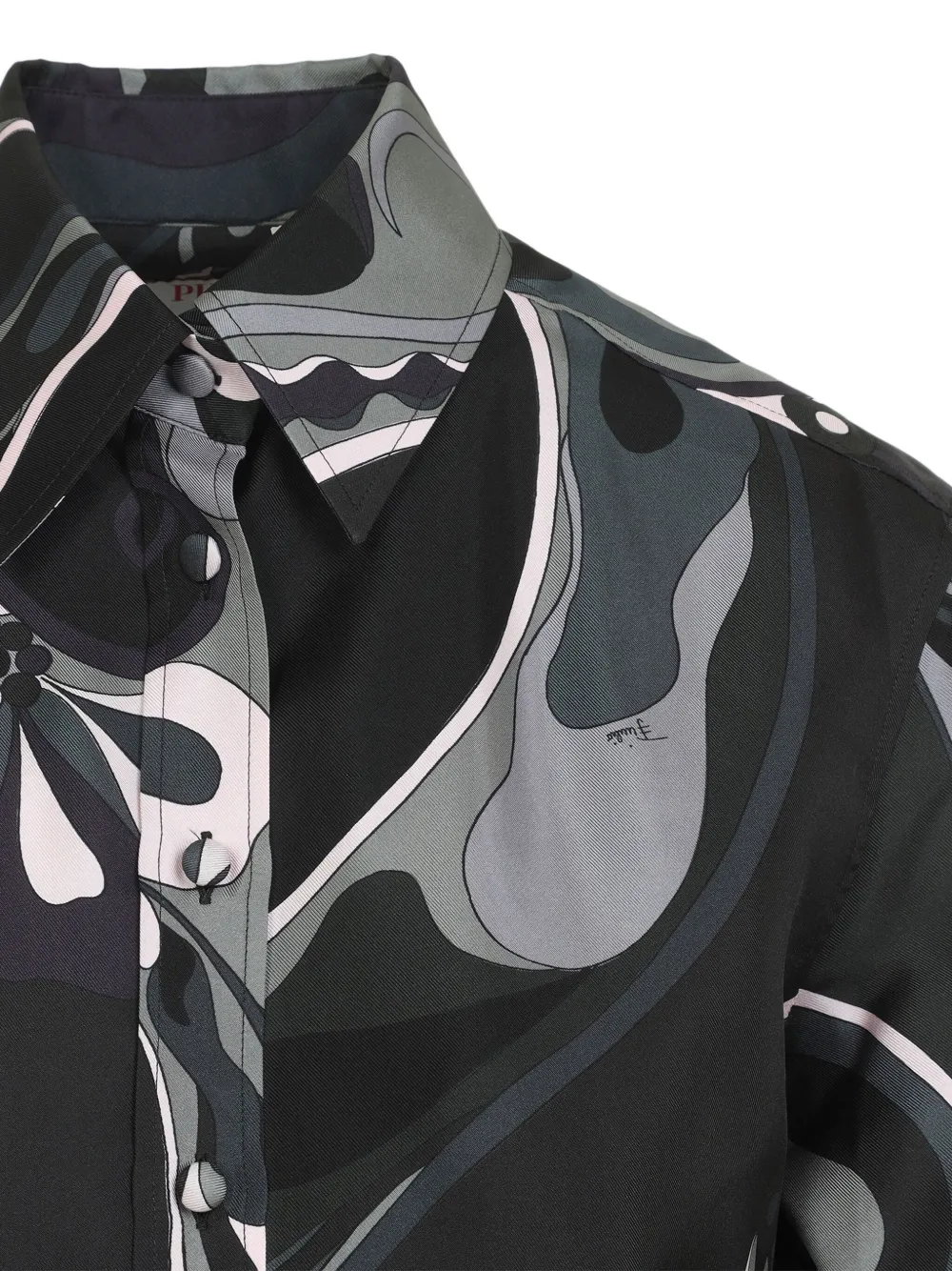 Pucci Abstract Pattern Long Sleeve Silk Shirt In Black
