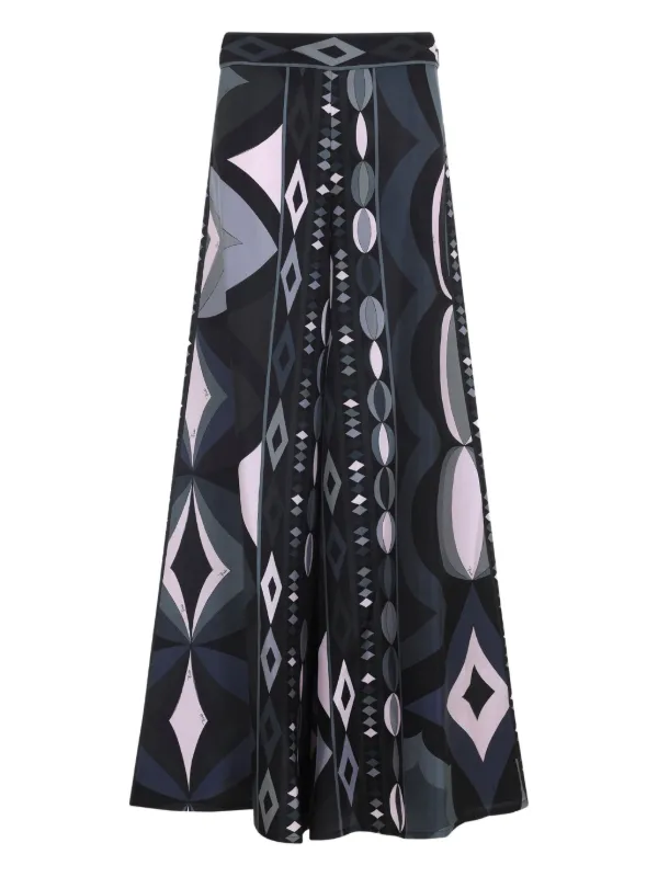 Pucci Collane Print Silk Palazzo Pants in Black